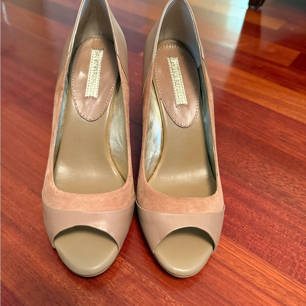Peep Toe Wedge Heels in Taupe and Brown